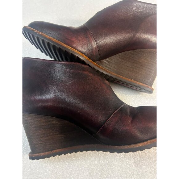 TRASK Tenley Wedge Ankle Bootie Boot Sz 6.5 BURGUNDY Heel Boho Western - Picture 4 of 6